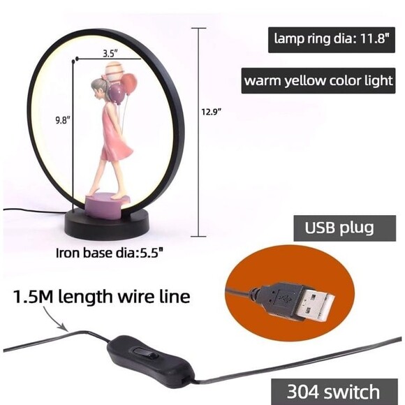 NIB  Ayra Luxury Baloon Girl Sculpture Decoration Resin Lamp Pink  Iron base - Picture 11 of 12